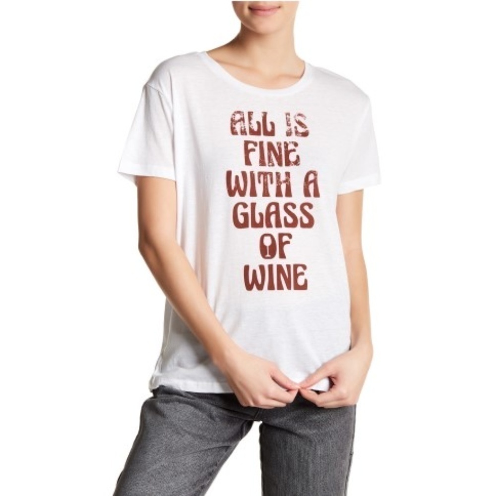 Chaser 'ALL IS FINE WITH A GLASS OF WINE' Short-Sleeve Graphic T-Shirt, White